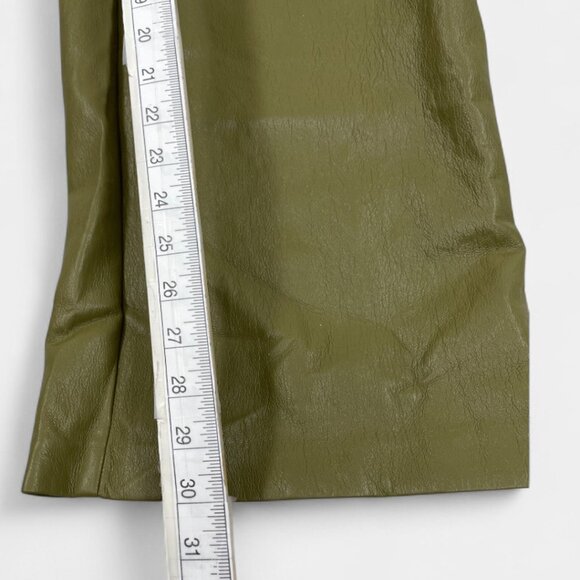 Babaton Aritzia Olive Green Faux Vegan Leather Straight Pants Trousers Women's 6 - Picture 7 of 13